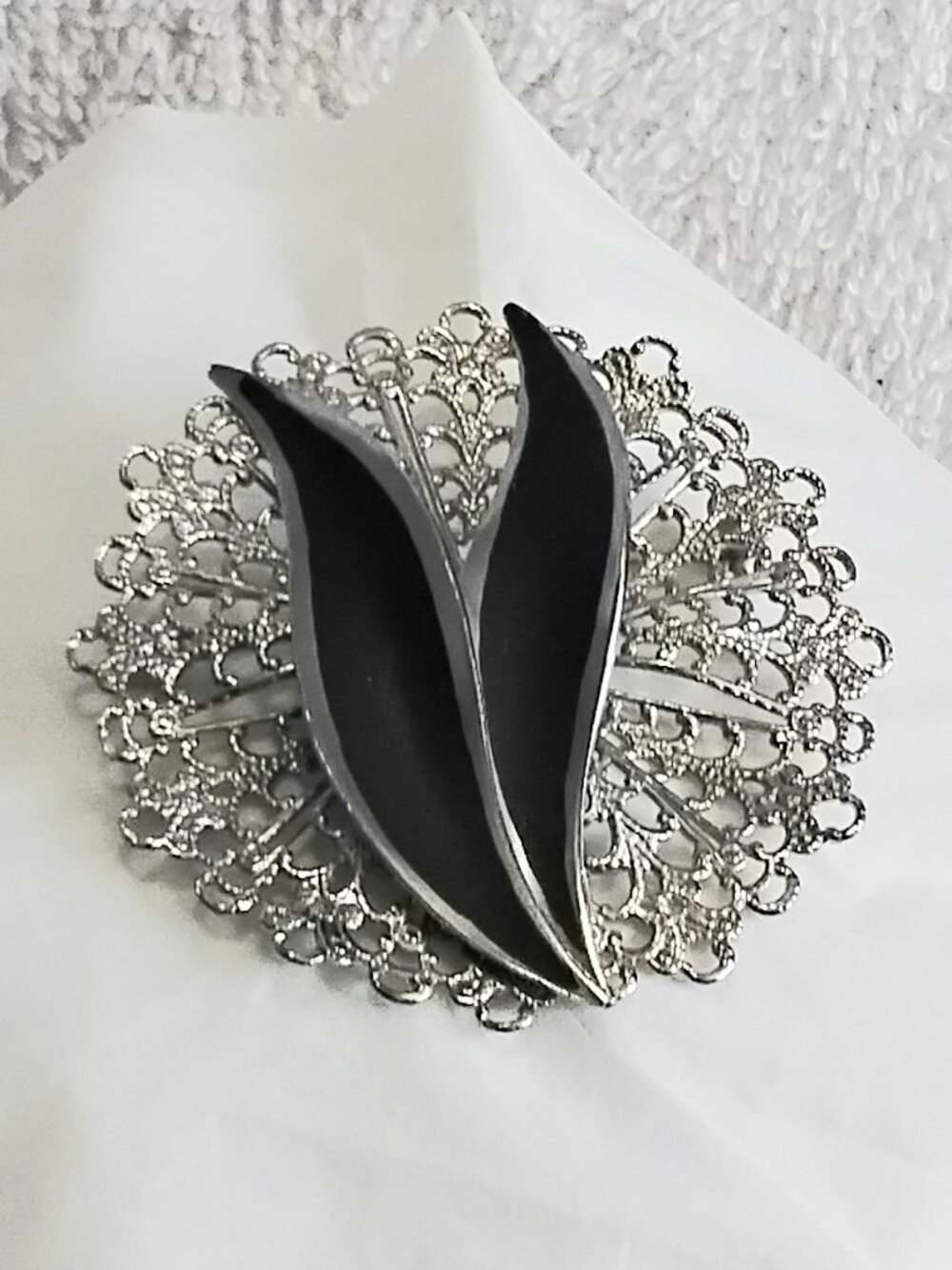 3/$25 Vintage & Beautiful Black & Metal Brooch Quality Costume Jewelry!!